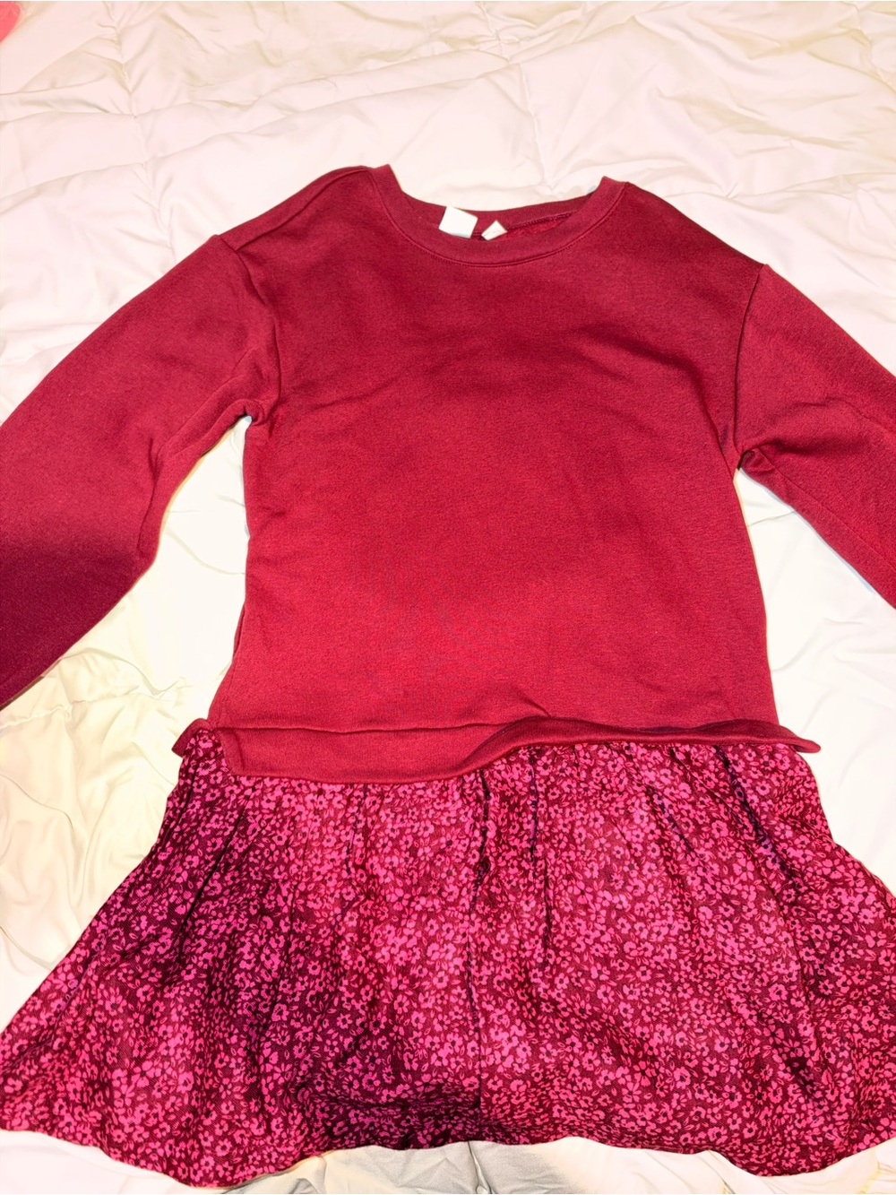 GAP Girls Maroon Long-Sleeve Top with Pink Floral Skirt